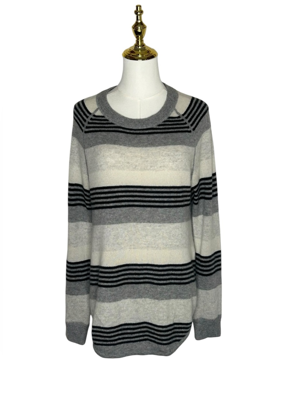 ply cashmere French Girl Striped Crewneck Sweater Sz L Quiet Luxury Cozy EUC